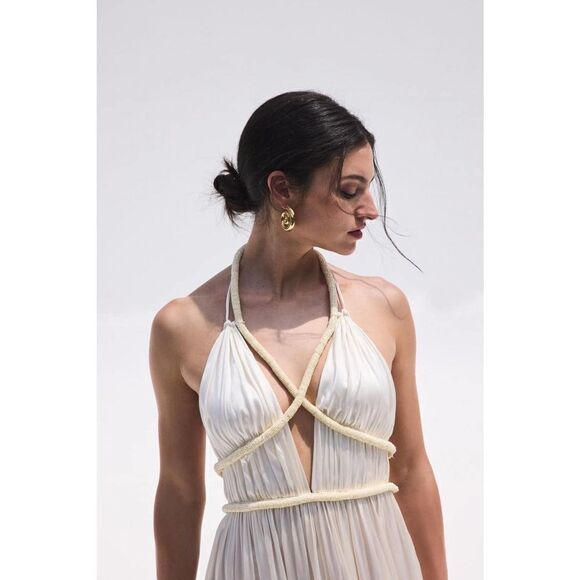 Cult Gaia Silk Salee open-back gown white US8 - Picture 2 of 12